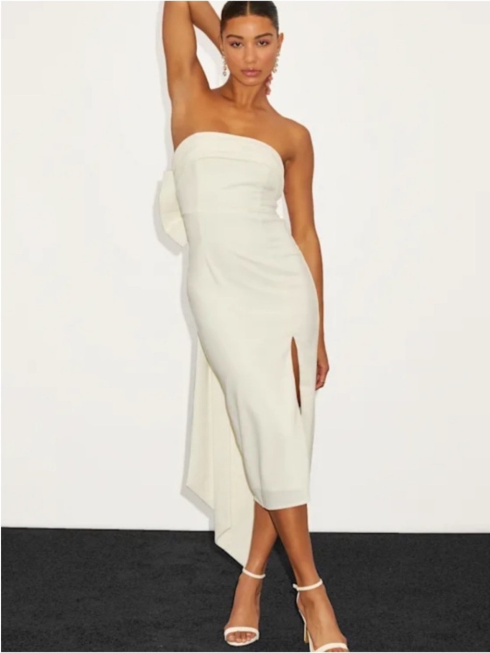 New Lulus Fabulous Phenomenon  Strapless White Midi Gown with Bow Sz Small - Picture 2 of 9